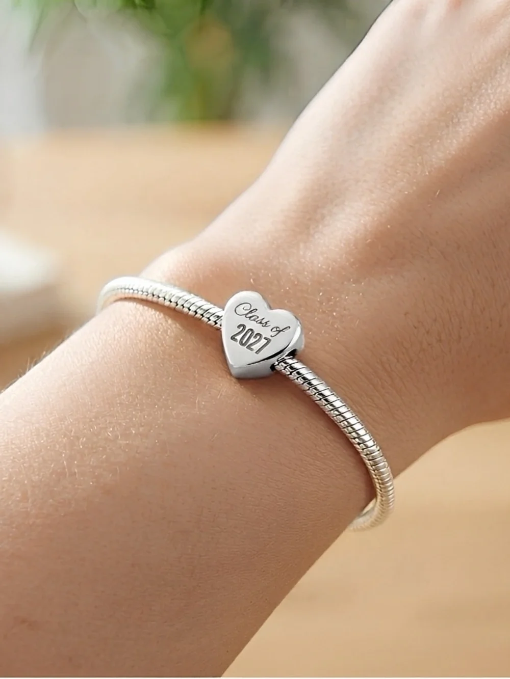 Linx Snake Chain Bracelet with Class of 2027 Graduation Heart Charm